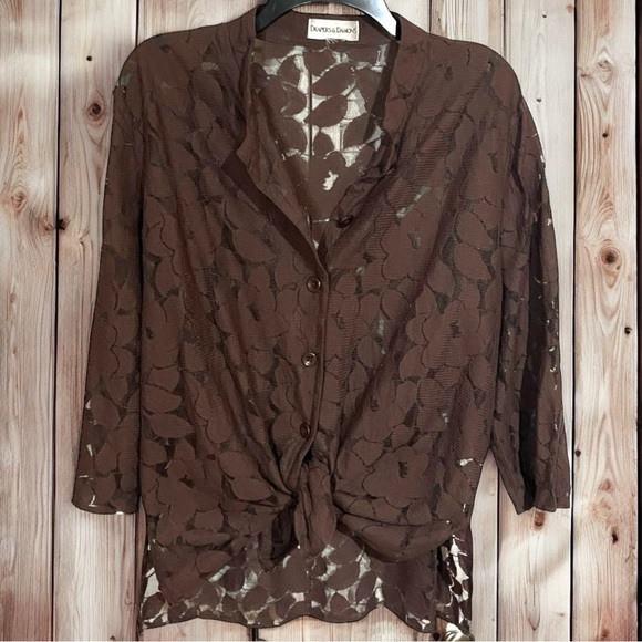 Draper’s & Damon’s Brown Sheer Floral Button Front Top - Picture 1 of 4